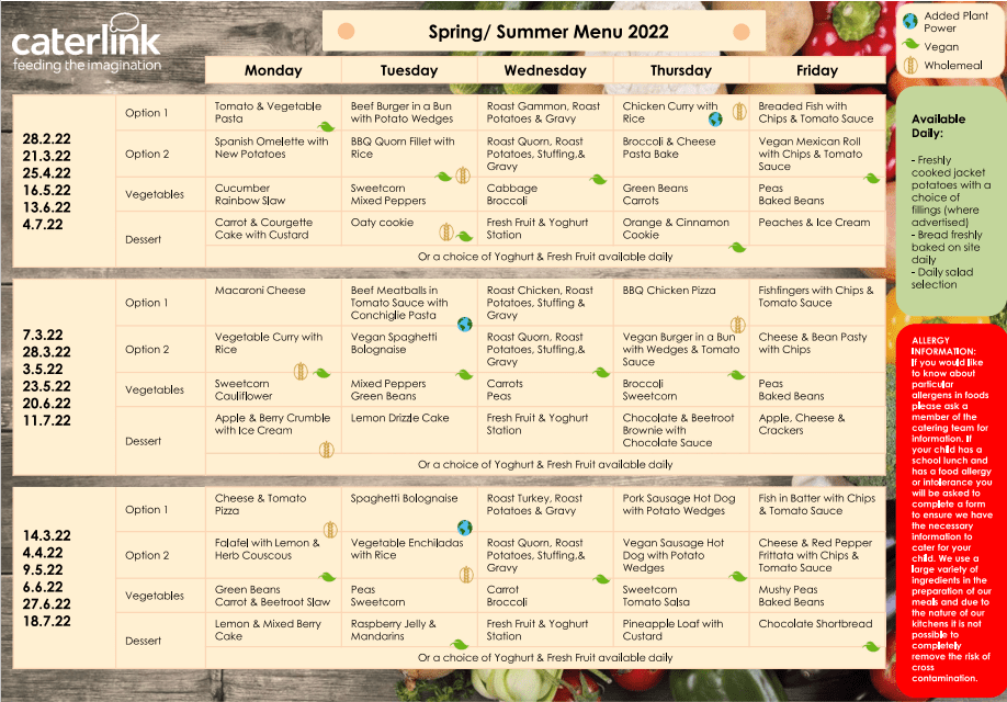 Spring Summer 2022 Menu